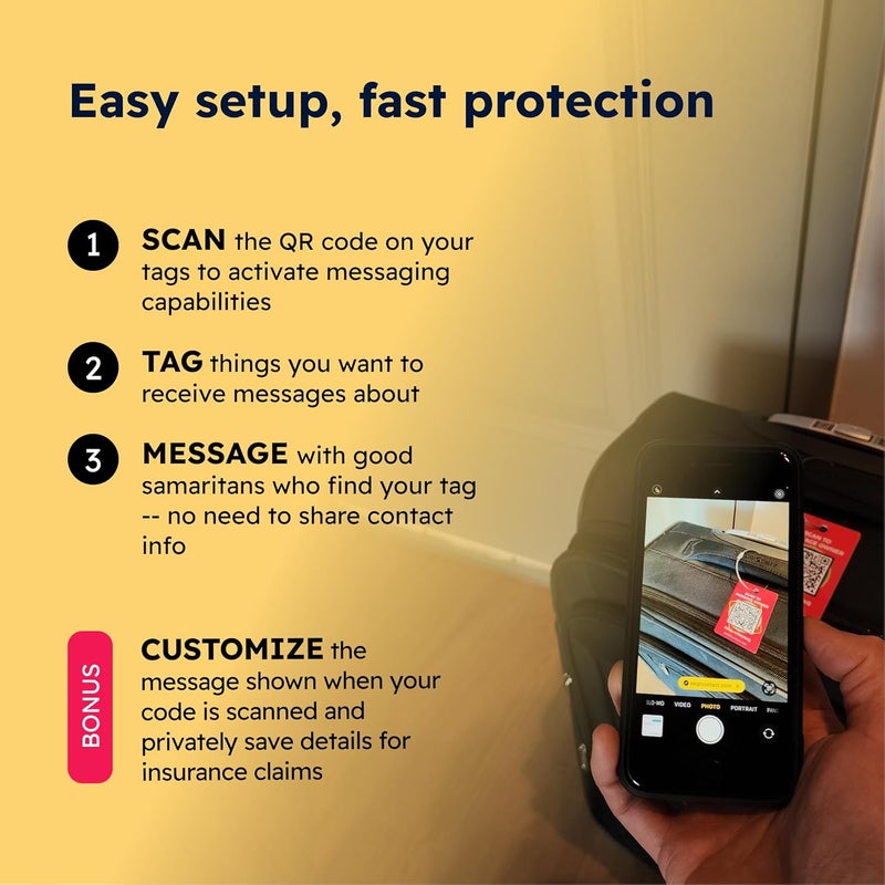SeQR Smart Luggage Tags | Privacy QR Code Luggage Tag Keeps Personal info Private | Customizable Travel Suitcase Tags for Women Men | Use with GPS Bag Locator Tracking Tags, Air Tag for Android or iOS - Image 5
